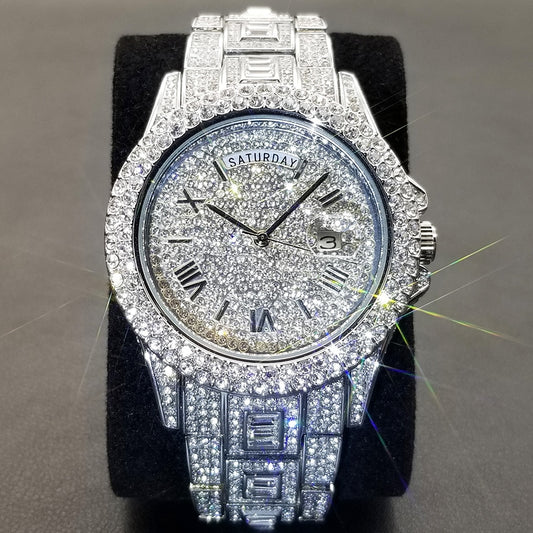 Full Diamond Silver Quartz Wristwatch